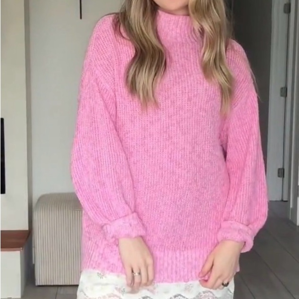 Aerie Pink Cowl Neck Sweater